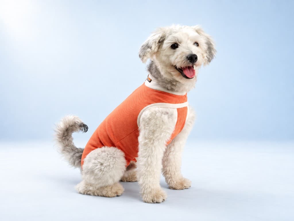 Dog wearing a CopperBody recovery suit